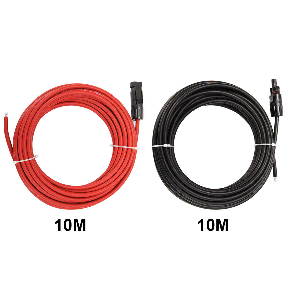 2x 10 m Extension Cable 4mm2 Wire MC4 Connectors Panel Solar to regulator Cable