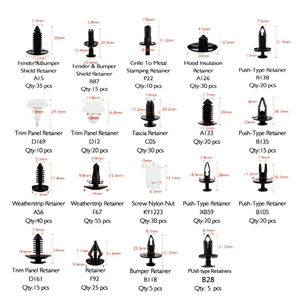 435PCS Car Body Trim Clips Retainer Bumper Rivets Screws Panel Push Fastener Kit