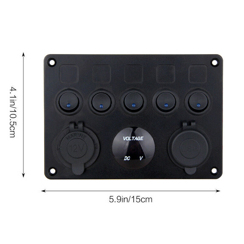 5 Gang ON-OFF Toggle Switch Control Panel 2 USB Charger 12V for Car