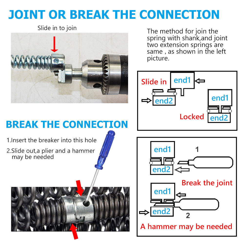16mm Plumber Drain Pipeline Sewer Cleaner 12M Drill Bit for Snake Pipe Drill Kit - salelink.co.nz