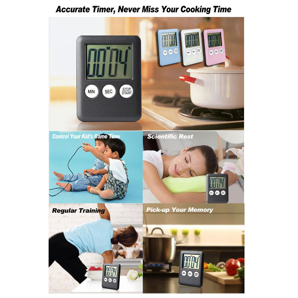 BLACK Magnetic Kitchen LCD Digital Timer