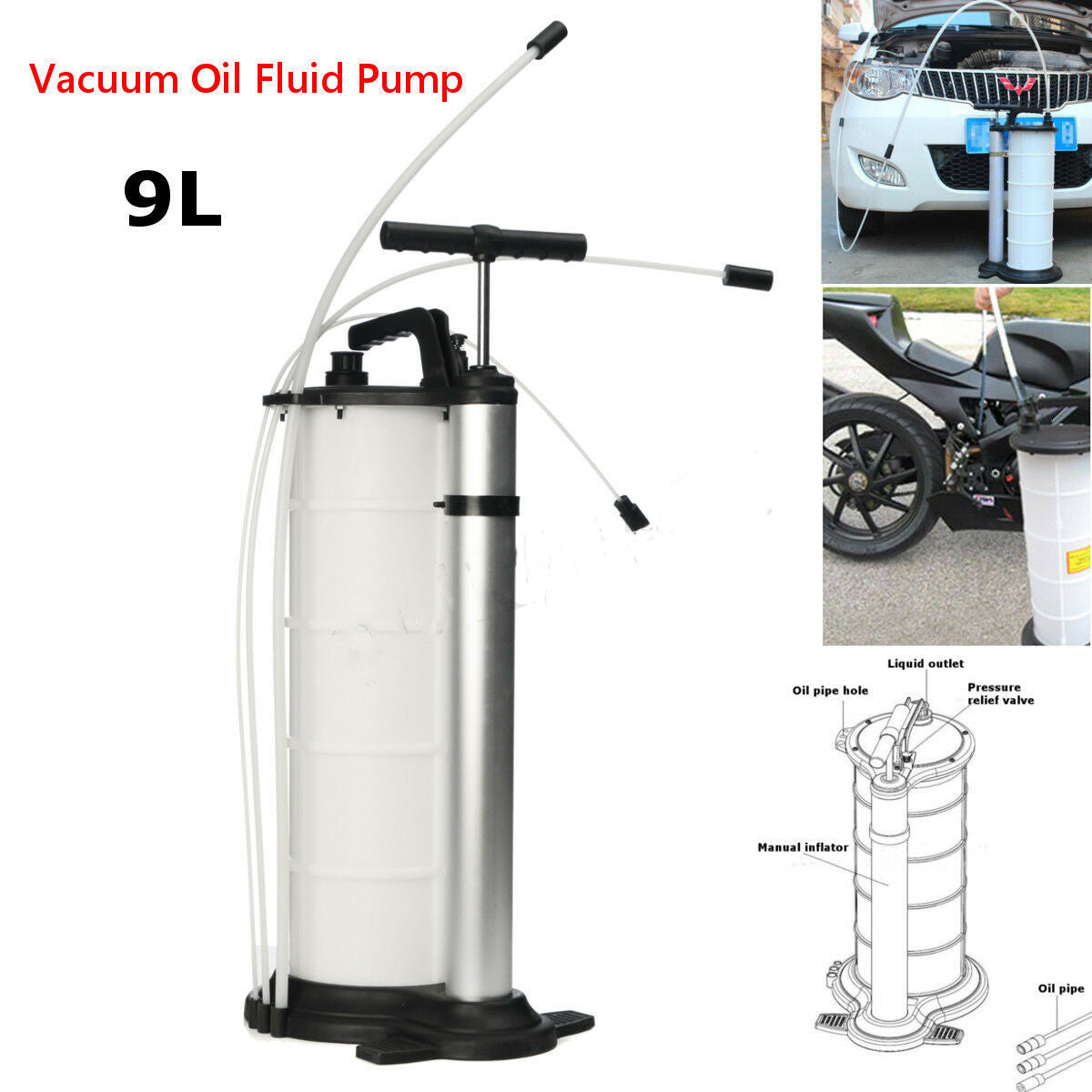 9L Oil Fluid Extractor Pump Manual Vacuum Fuel Suction Car Boat Transfer Tank - salelink.co.nz