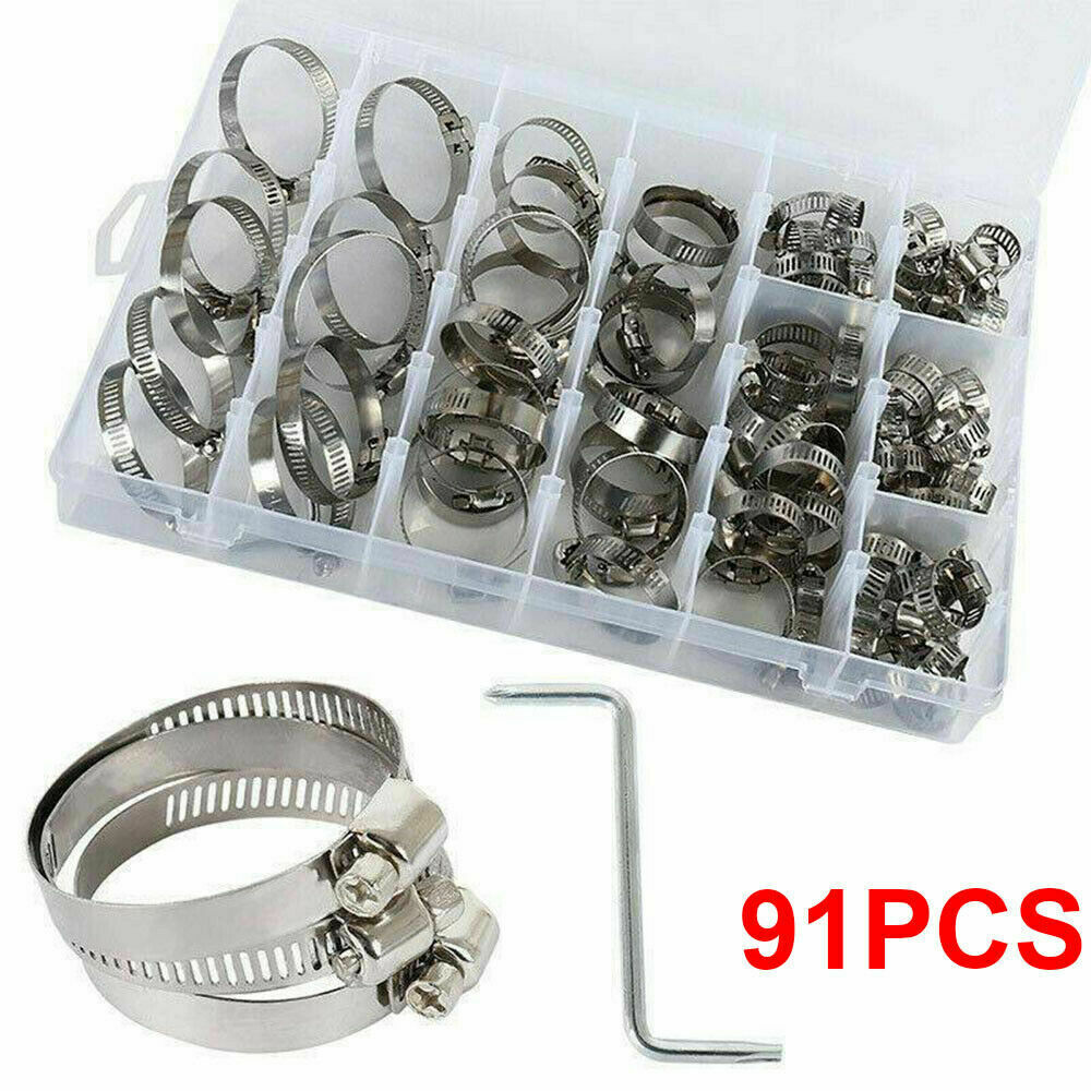 90PCS Hose Pipe Clamps Clips 8-32MM + Z Shaped Tool