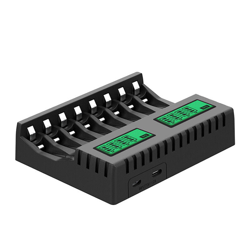 8 Slot Smart Battery Charger for AA/AAA Rechargeable Batteries LCD Display