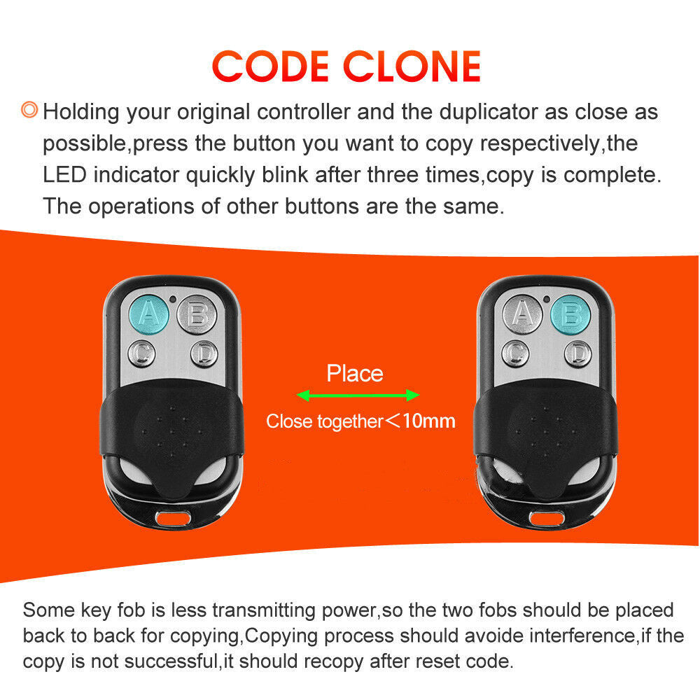 1x Universal Replacement Garage Door Gate Car Cloning Remote Control Key Fob