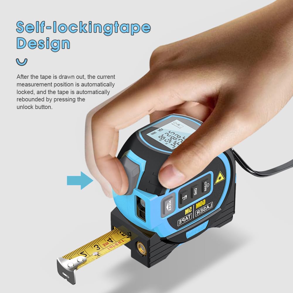 60m 3 in 1 Digital Measure Tape Laser Distance Meter Range Finder - salelink.co.nz