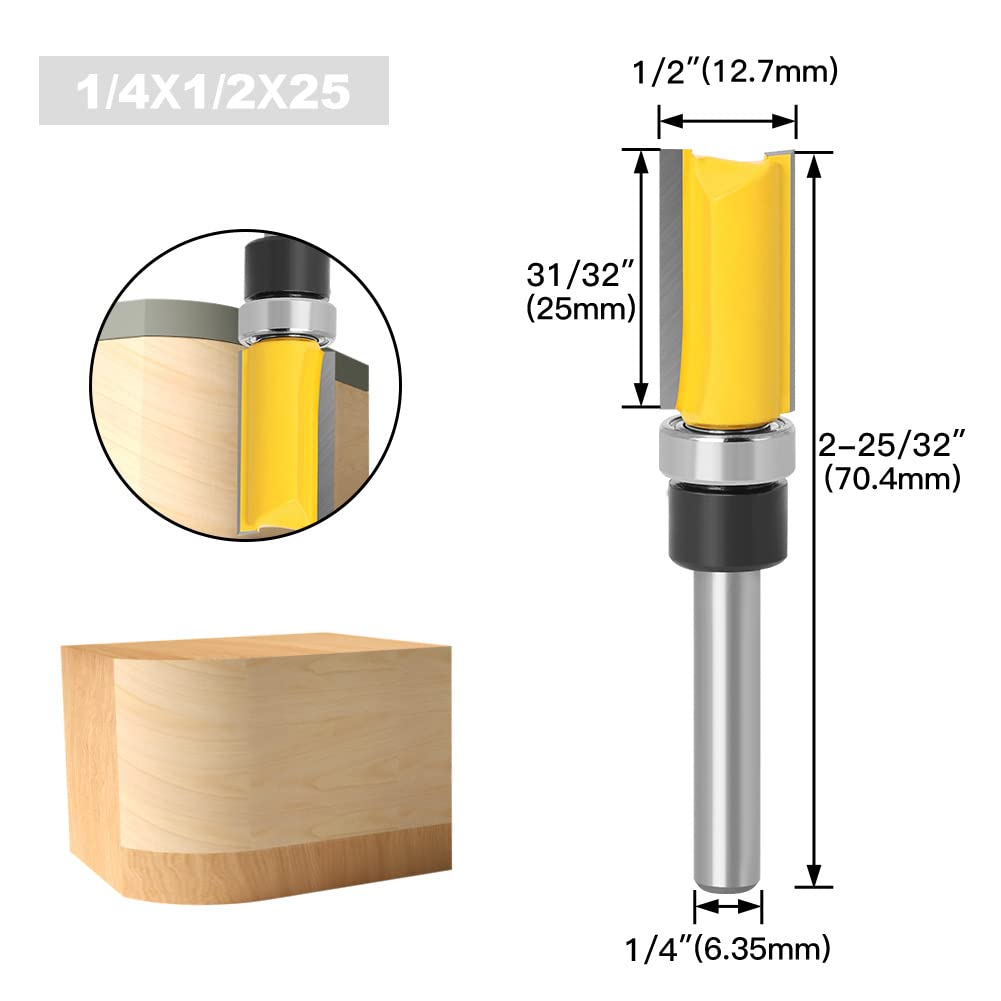 4Pcs Flush Trim Pattern Router Bit Set 1/4 Inch Shank Straight Flush Trim Tools - salelink.co.nz