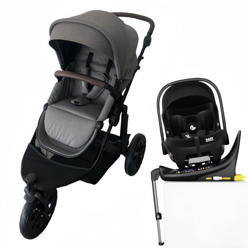 Baby Brightness easygo 1+ three wheel stroller with baby capsule and Rotation ISOFIX base Grey