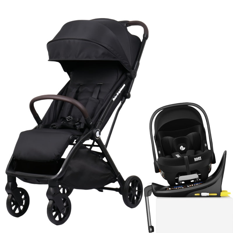 Baby Brightness FlexGo Auto Folding lightweight compact stroller with i-Size infant capsule and Rotation ISOFIX base Black