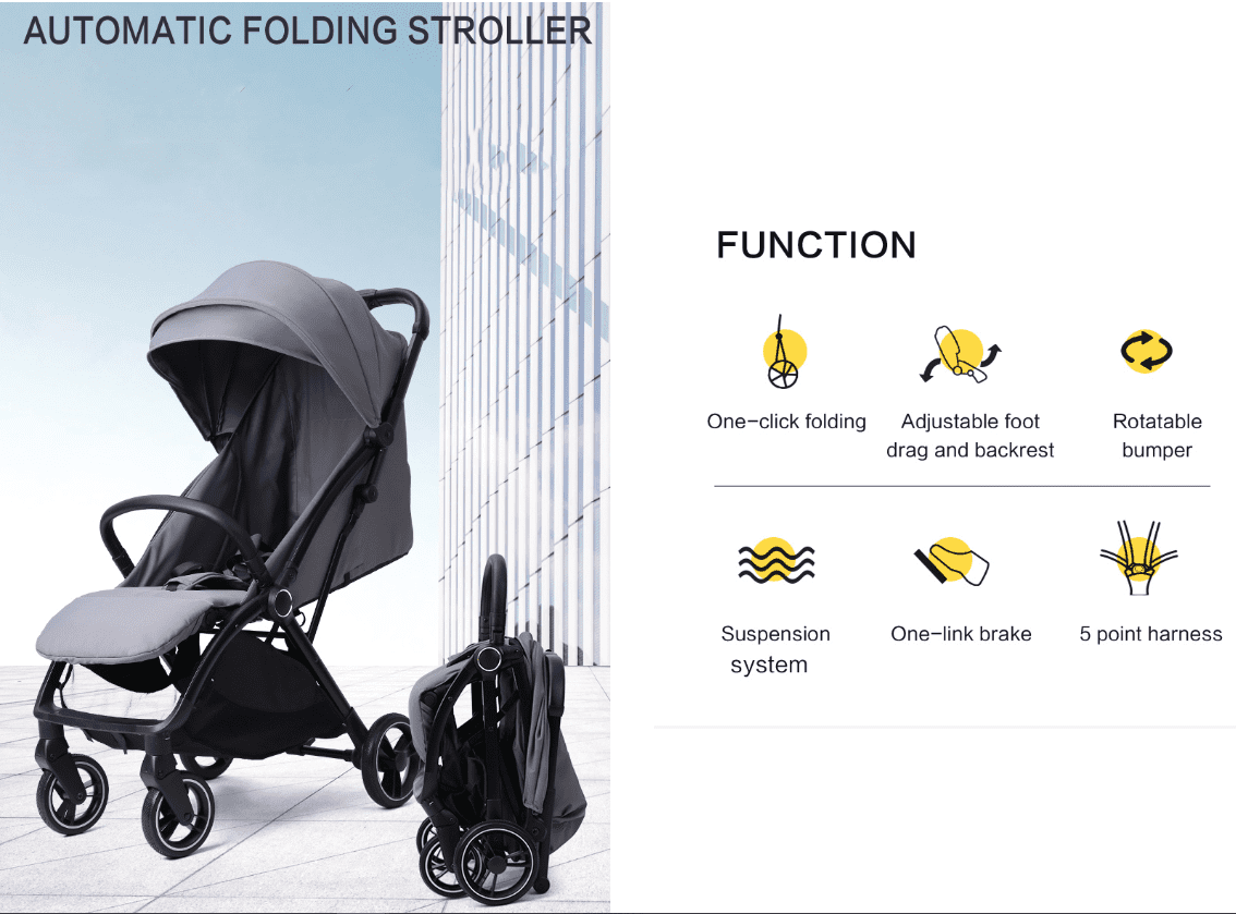 Baby Brightness FlexGo Auto Folding lightweight compact stroller with i-Size infant capsule and ISOFIX base Blue