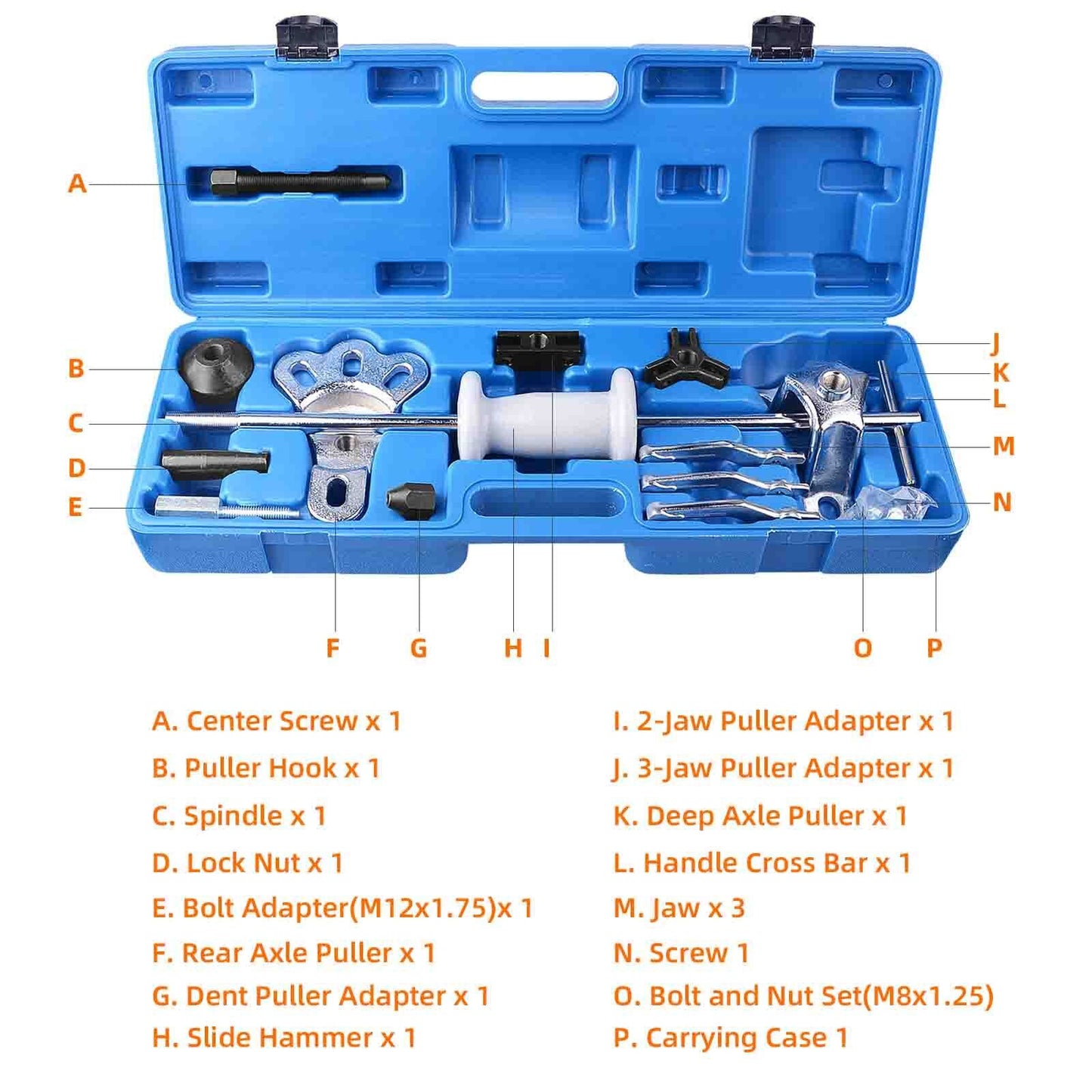 Slide Hammer Dent Puller Tool Kit Wrench Adapter Axle Bearing Hub Auto Set