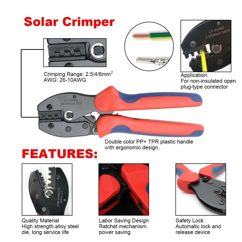 Solar Crimper MC4 PV Crimping Pliers Cable Terminals Tool Panel Cable Connector