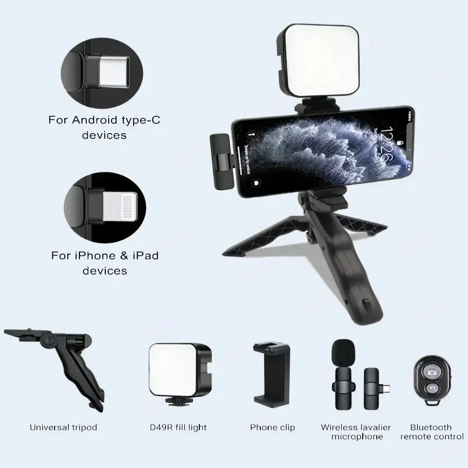 Smartphone Video Kit with Mic, LED Light & Tripod (2 types available)