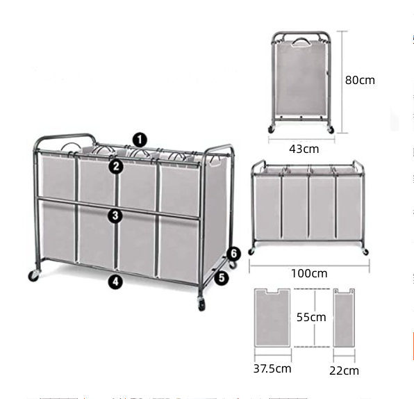4-Bag Laundry Sorter Rolling Cart - Grey