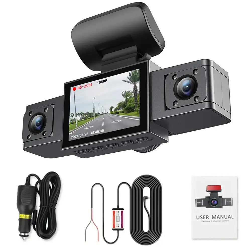 Three-Lens Car Camera with 24H Parking Monitor