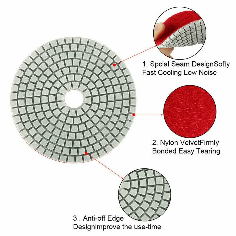10Pcs Diamond Polishing Pads Wet Dry 4" Set for Granite Stone Concrete Marble - salelink.co.nz
