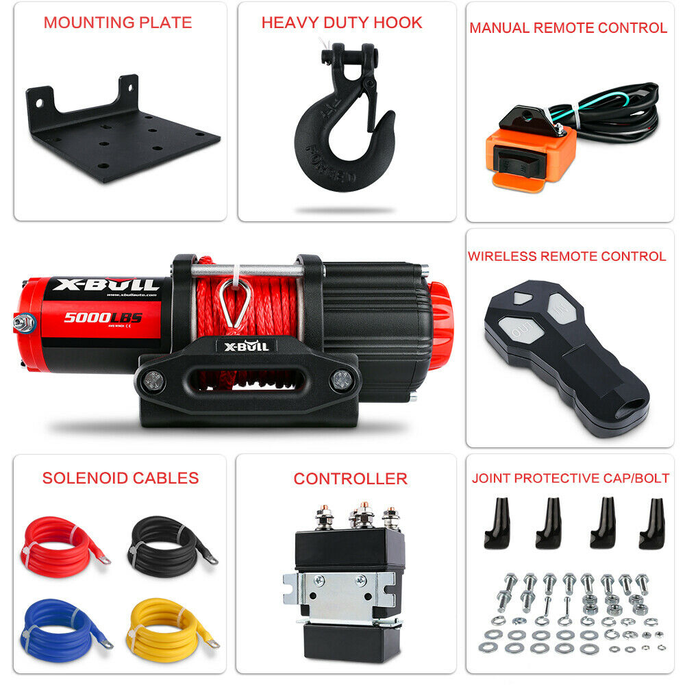 X-BULL 5000LBS/2268KGS Electric Winch Synthetic Rope Wireless Roof Rack UTV 12V