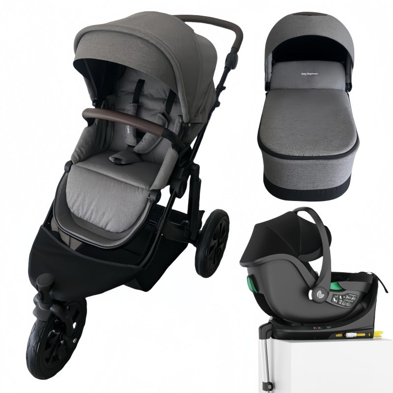 Baby Brightness easygo 1+ three wheel stroller & carrycot & baby capsule & ISOFIX base Grey
