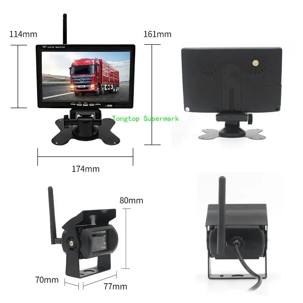 Wireless Reverse Camera Kit – 7" Monitor for Trucks, Buses & RVs with IR Night Vision