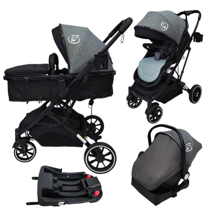 Gold Series 3-in-1 Travel System - Bassinet + Stroller + Capsule with Food Tray - Grey/Black