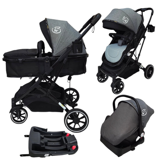 Gold Series 3-in-1 Travel System - Bassinet + Stroller + Capsule with Food Tray - Grey/Black