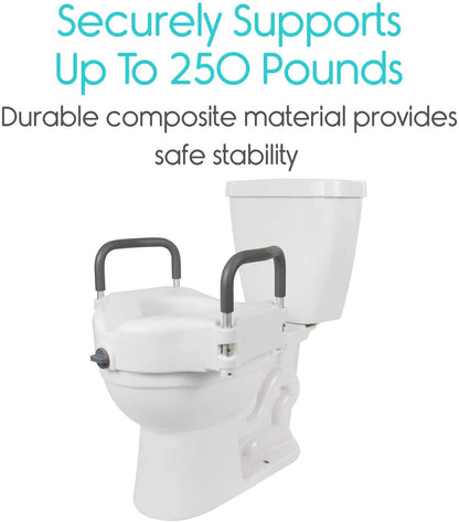 2 in 1 Raised Toilet Seat with Removable Padded Arms, Standard Seat