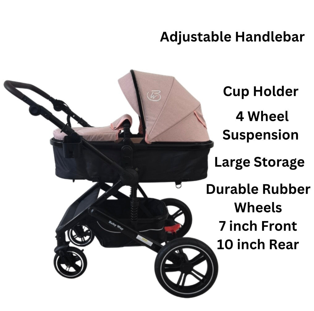 Evolve X - 3in1 Stroller + Bassinet + Capsule Travel System with Sunshade Sets & Food Tray & Pink Colour Pack