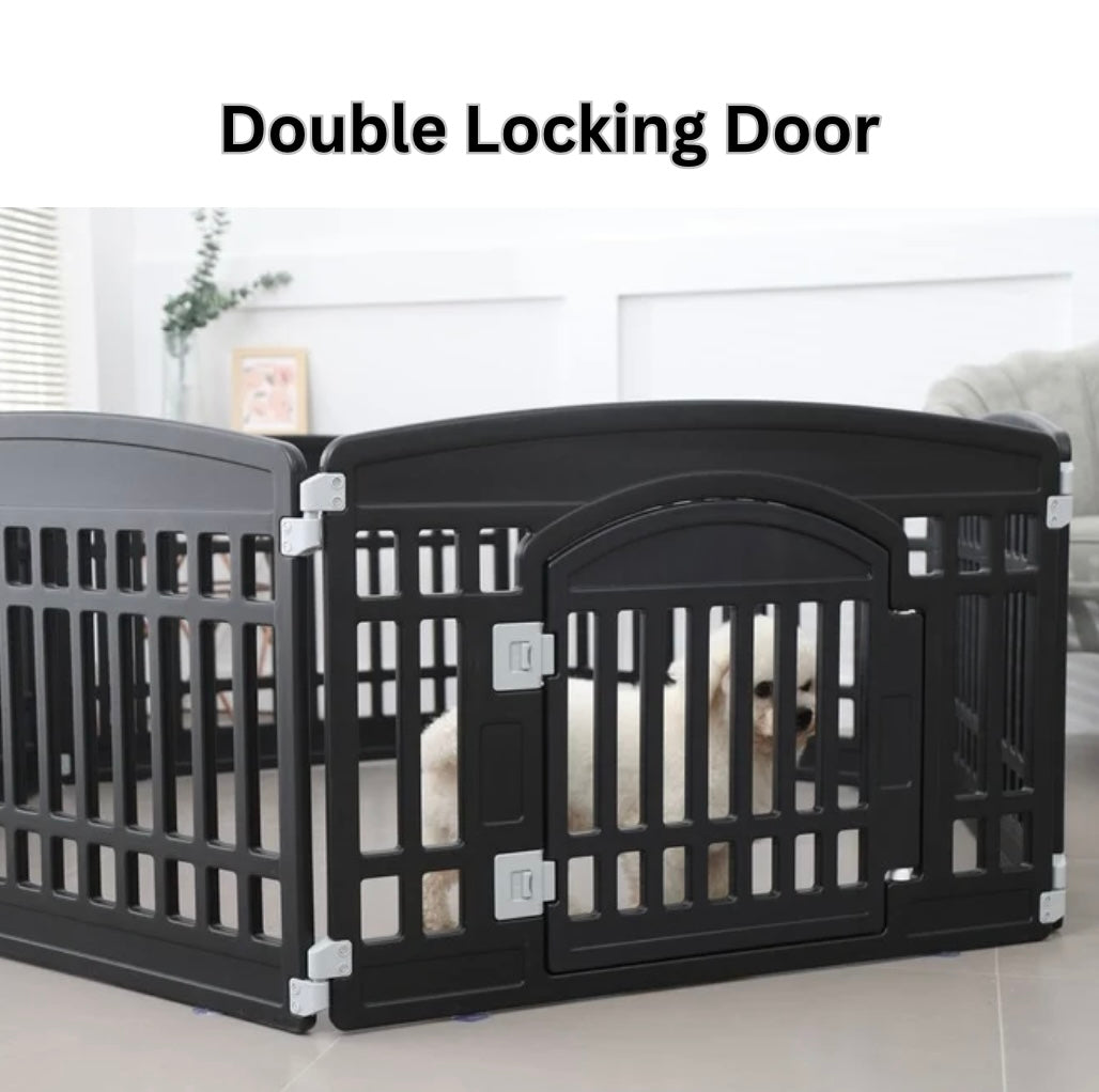 2 in 1 Pet House and Adjustable Play Pen – 6 Panels with Lockable Door & Roof
