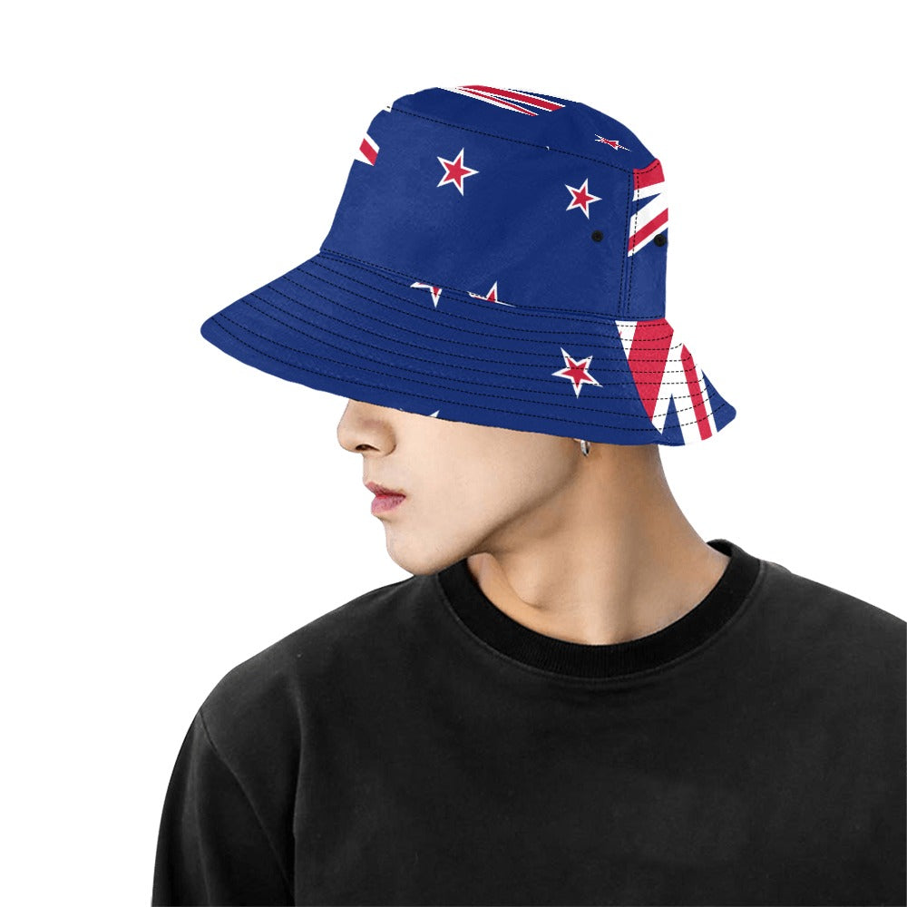 New Zealand Print Men's Bucket Hat - Stylish Chino Cotton Twill for Outdoor Adventures
