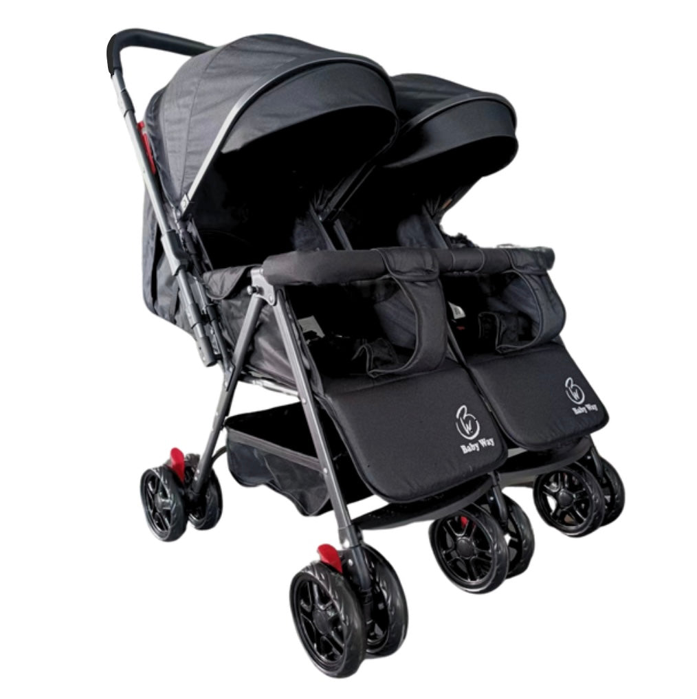 Black 2-Way Folding Compact Double / Twin Stroller + Rain Cover