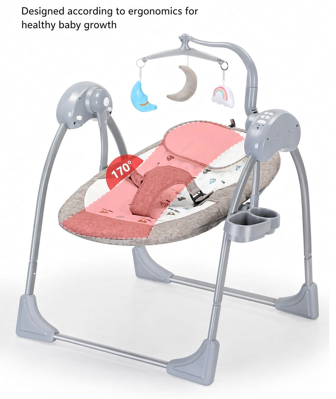 Preorder - Serena Electric Baby Swing Rocker Grey with Toys, Cup Holder, Canopy and Music
