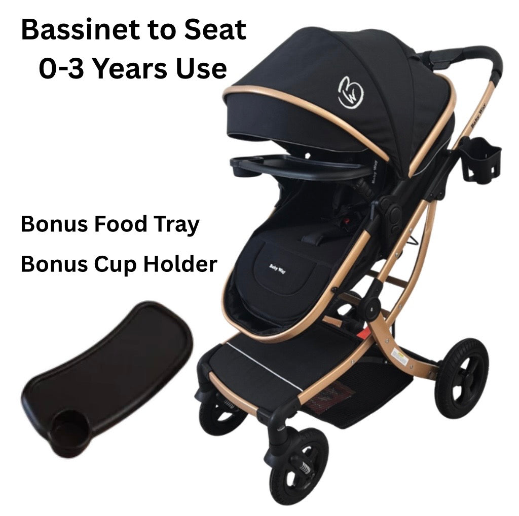 Starla Gold with Khaki Colour Pack – 2-in-1 Bassinet to Seat Stroller + Food Tray