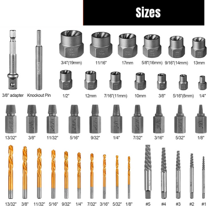 40pcs Damaged/Rounded Bolt Nut Stud Screw Remover/Extractor Set