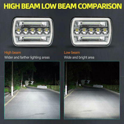 5x7" 7x6" Inch LED Headlights Hi/Lo Beam DRL For Toyota Hilux Jeep Truck 1 Pair