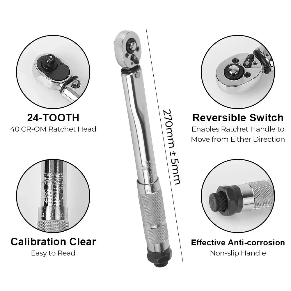 1/4″ Adjustable Torque Wrench 5–25 N·m with 3/8″ Adapter
