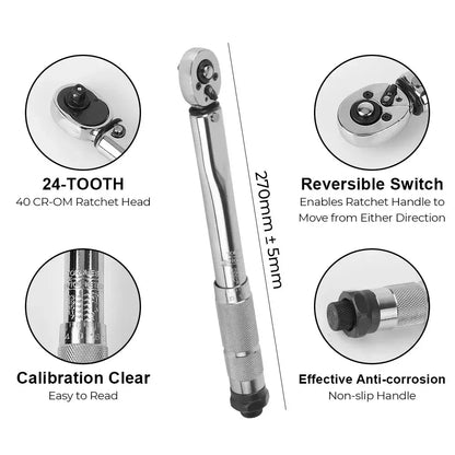 1/4″ Adjustable Torque Wrench 5–25 N·m with 3/8″ Adapter