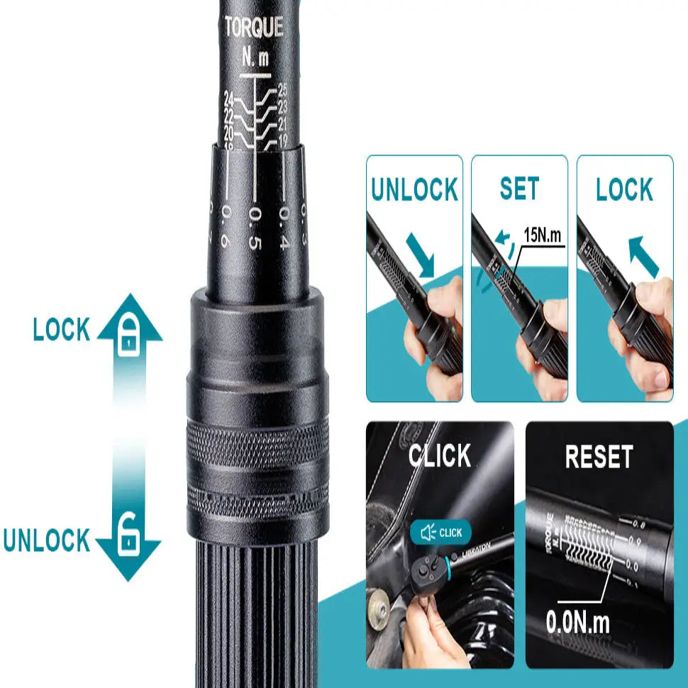 1/4″ Bike Torque Wrench Set (5–25 Nm)