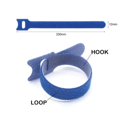 10–1000PCS Nylon T-Type Hook & Loop Cable Ties 12x200mm Reusable Adjustable Wire Organizers
