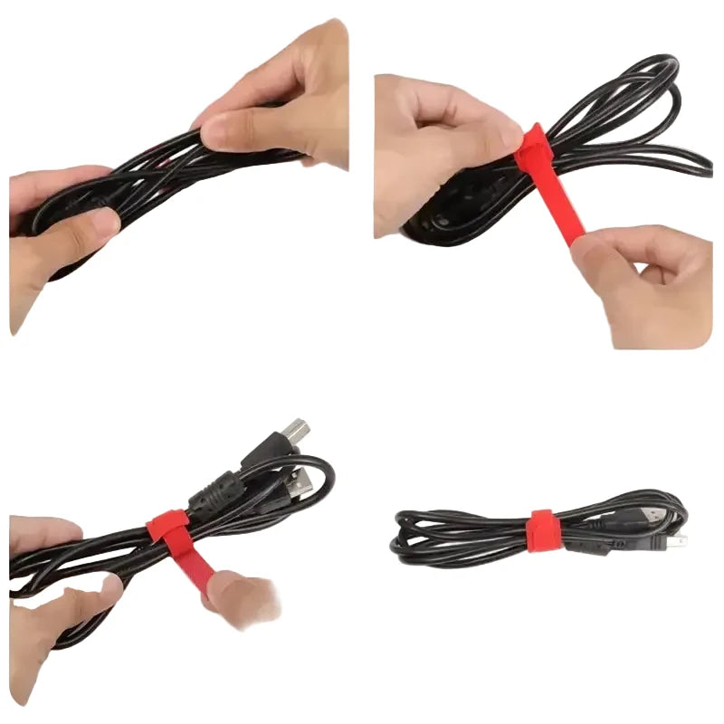 10–1000PCS Nylon T-Type Hook & Loop Cable Ties 12x200mm Reusable Adjustable Wire Organizers