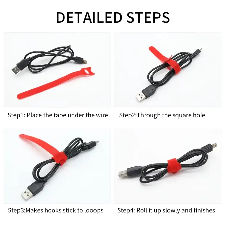 10–1000PCS Nylon T-Type Hook & Loop Cable Ties 12x200mm Reusable Adjustable Wire Organizers