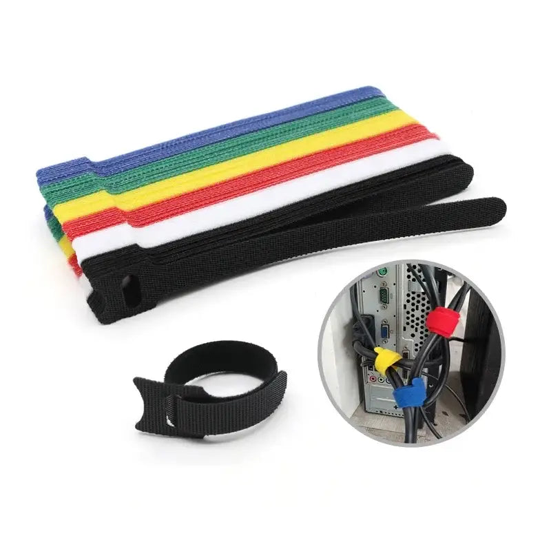 10–1000PCS Nylon T-Type Hook & Loop Cable Ties 12x200mm Reusable Adjustable Wire Organizers