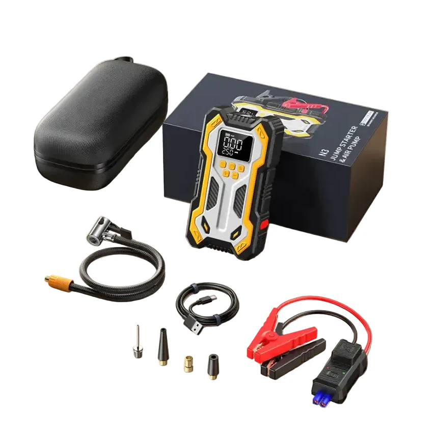 12V 10000mAh Multi-Function Car Jump Starter with Air Compressor & Wireless Power Bank