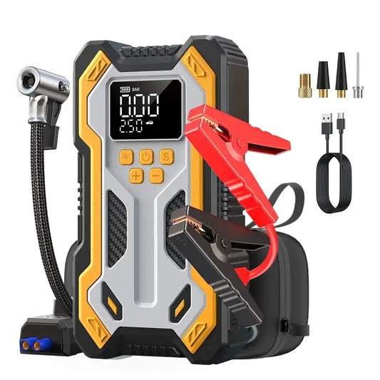 12V 10000mAh Multi-Function Car Jump Starter with Air Compressor & Wireless Power Bank