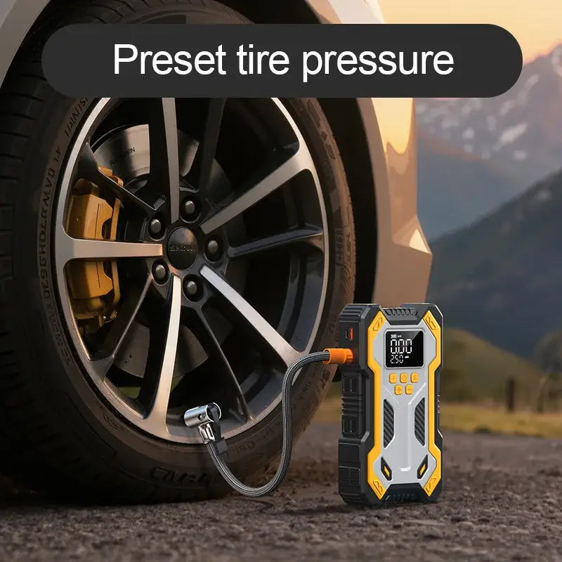 12V 10000mAh Multi-Function Car Jump Starter with Air Compressor & Wireless Power Bank