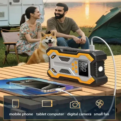 12V 10000mAh Multi-Function Car Jump Starter with Air Compressor & Wireless Power Bank