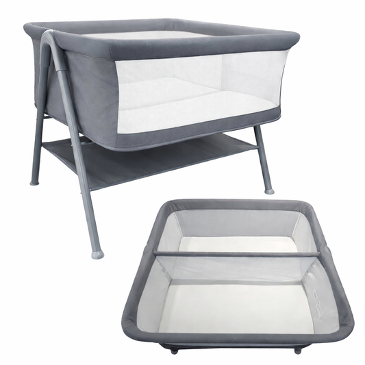 Preorder - Twin CloudNest Baby Double Bassinet Bed with Storage Shelf - GREY