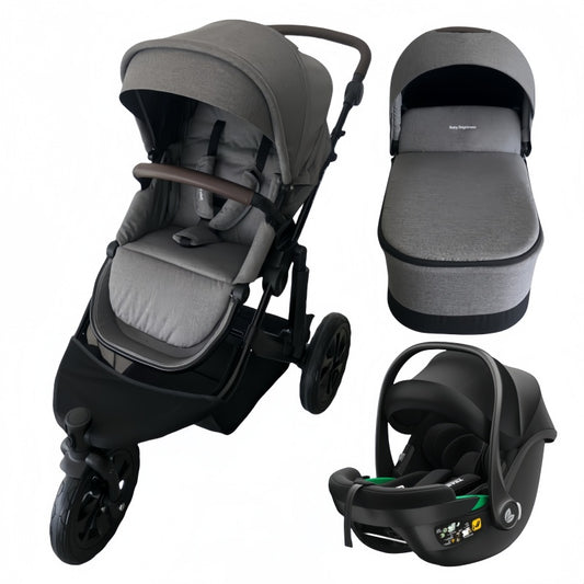 Baby Brightness easygo 1+ three wheel stroller with carrycot and baby capsule Grey