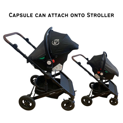 Preorder - Evolve - 3 in 1 Stroller + Bassinet + i-Size Capsule Car Seat Travel System with Mattress, Food Tray + Pink Skin