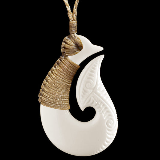 Bound Engraved Matau, handcrafted bone pendant