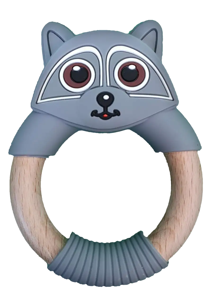 Kapai Kiwi Raccoon Wooden Teether Ring - Babyonline